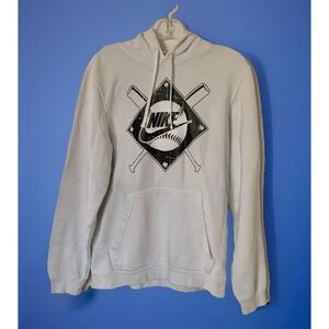 Nike Men's Club Fleece Baseball Graphic Pullover Hooded Sweatshirt White Small